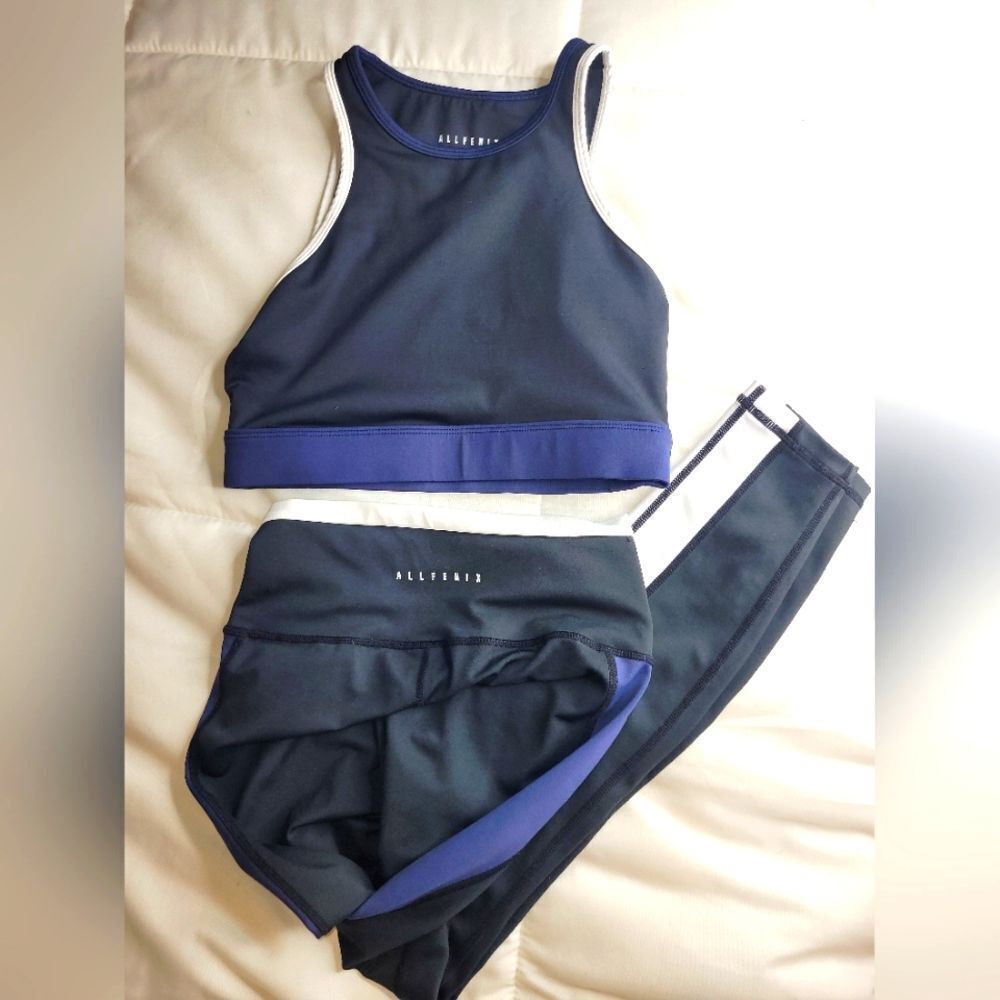 Allfenix Athleisure Sports Bra & Leggings set, Women's sz S. Black & Purple.